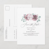 Mauve Floral Save The Date Aankondigingskaart (Voorkant / Achterkant)