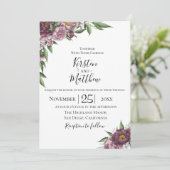 Mauve Floral Wedding Invitation Kaart (Staand voorkant)
