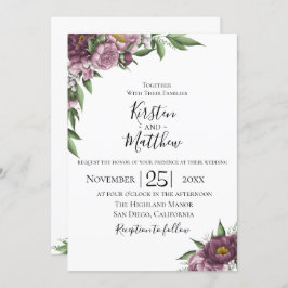 Mauve Floral Wedding Invitation Kaart