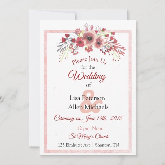 Mauve Floral Wedding Invitation Kaart (Voorkant)