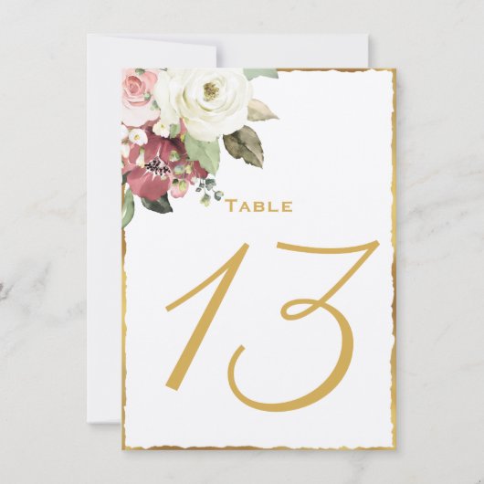 Mauve Florals Luxe Gold Edge-tabelnummer Notitiekaartje (Voorkant)