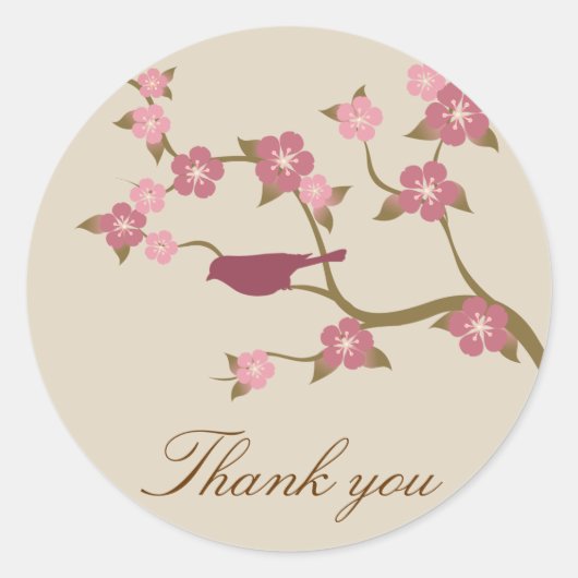 Mauve Flower Bird Bedankt Sticker Grey (Voorkant)