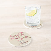 Mauve Flower Bird Custom Name Onderzetter Grey (Zijkant)