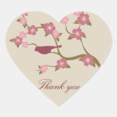 Mauve Flower Bird Dank je hart Sticker grijs (Voorkant)