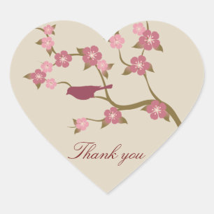 Mauve Flower Bird Dank je hart Sticker grijs