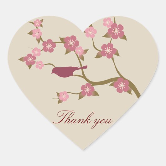 Mauve Flower Bird Dank je hart Sticker grijs (Voorkant)