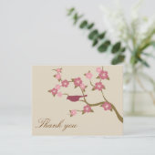 Mauve Flower Bird Flat Hartelijk dank Bedankkaart (Staand voorkant)