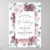 Mauve Flowers Elegant Greenery Wedding Welcome Poster (Voorkant)