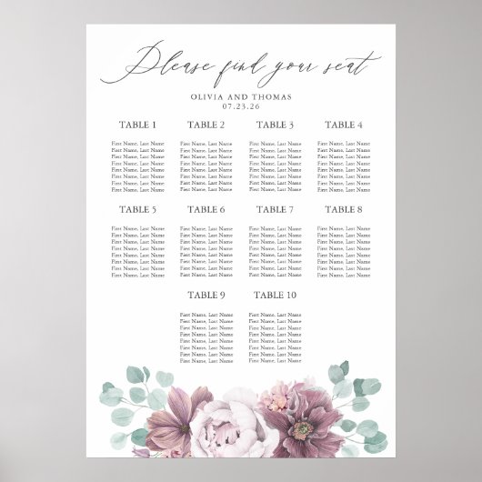 Mauve Flowers en Eucalyptus Wedding Zitting Grafie Poster (Voorkant)