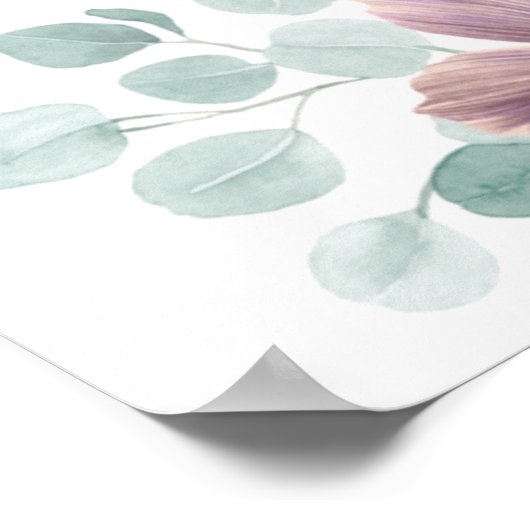 Mauve Flowers en Eucalyptus Wedding Zitting Grafie Poster (Hoek)