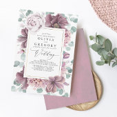 Mauve Flowers en Greenery Elegant Stylish Wedding Kaart