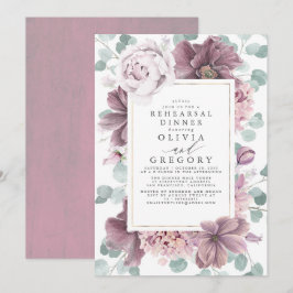 Mauve Flowers en Greenery Modern Rehearsal Dinner Kaart