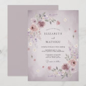 Mauve Fluisterende Bloem Bruiloft Kaart (Voorkant / Achterkant)