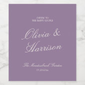 Mauve Garden Calligraphy Wedding Wine Label Wijn Etiket (Enkel label)