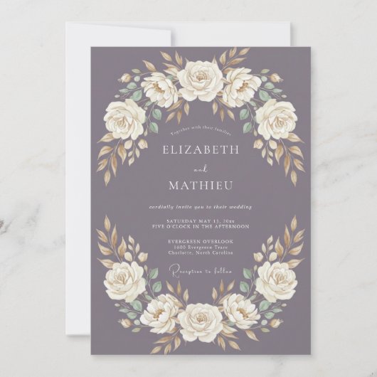 Mauve Gebronsde Vintage Bruiloft Kaart (Voorkant)