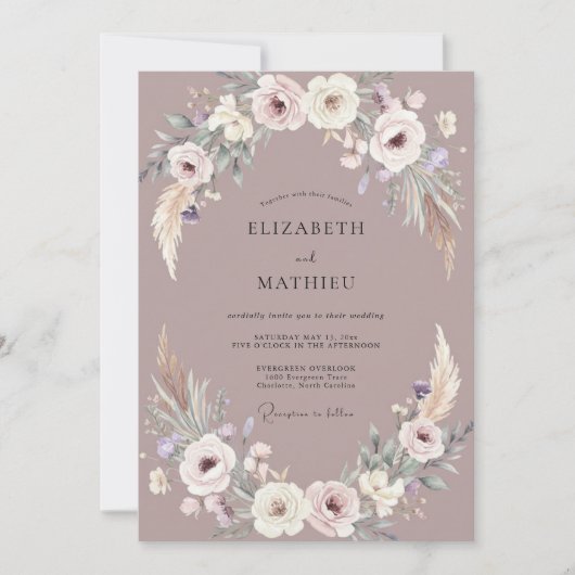 Mauve Gedempte Boheemse Bruiloft Kaart (Voorkant)