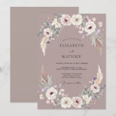Mauve Gedempte Boheemse Bruiloft Kaart (Voorkant / Achterkant)