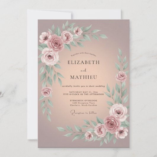 Mauve Gedempte Botanische Bruiloft Kaart (Voorkant)
