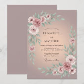 Mauve Gedempte Botanische Bruiloft Kaart (Voorkant / Achterkant)