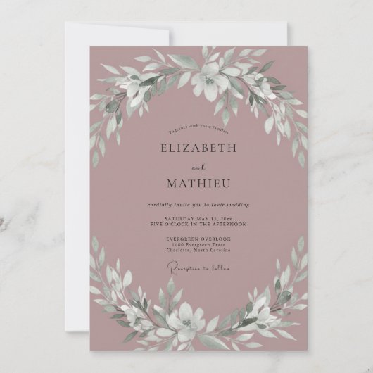 Mauve Gedempte Botanische Romantische Bruiloft Kaart (Voorkant)