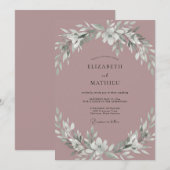 Mauve Gedempte Botanische Romantische Bruiloft Kaart (Voorkant / Achterkant)