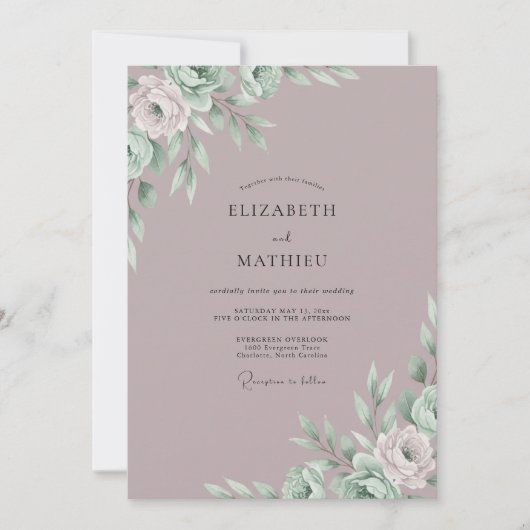 Mauve Gedempte Eucalyptus Bruiloft Kaart (Voorkant)