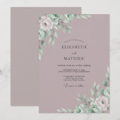 Mauve Gedempte Eucalyptus Bruiloft Kaart (Voorkant / Achterkant)
