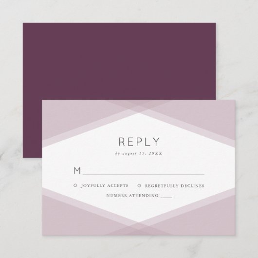 Mauve gelaagd geometrisch & donker Paarse RSVP Kaartje (Voorkant / Achterkant)