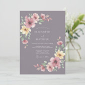 Mauve Gele Bloem Huwelijk Kaart (Staand voorkant)