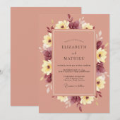 Mauve Gele Bloesem Bruiloft Kaart (Voorkant / Achterkant)