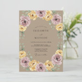 Mauve Gele Botanische Lauriers Bruiloft Kaart (Staand voorkant)