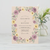 Mauve Gele Krans Bruiloft Kaart (Staand voorkant)