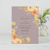 Mauve Gele Ranunculus Eucalyptus Bruiloft Kaart (Staand voorkant)