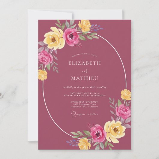Mauve Gele Trouwbloem Bruiloft Kaart (Voorkant)