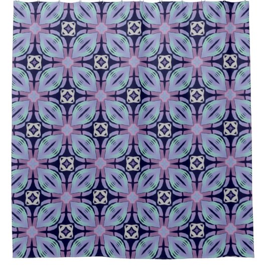 Mauve Geometric Floral op dark Blue Douchegordijn (Voorkant)