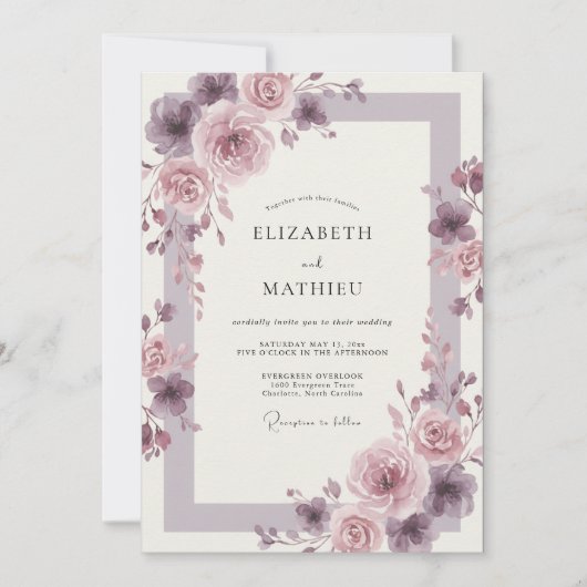 Mauve Gepolijste Romantische Bruiloft Kaart (Voorkant)