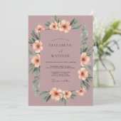 Mauve Geschilderde Bloem Bruiloft Kaart (Staand voorkant)