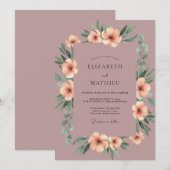 Mauve Geschilderde Bloem Bruiloft Kaart (Voorkant / Achterkant)