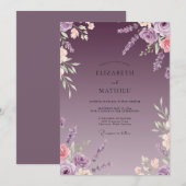 Mauve Geschilderde Bloemblaadjes Bruiloft Kaart (Voorkant / Achterkant)