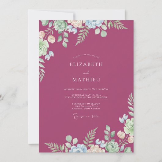 Mauve Geschilderde Ranunculus Bruiloft Kaart (Voorkant)