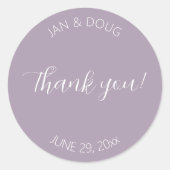 Mauve gestileerde bruiloft dank u ronde sticker (Voorkant)