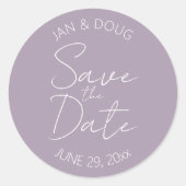 Mauve gestileerde bruiloft Save the Date Ronde Sticker (Voorkant)