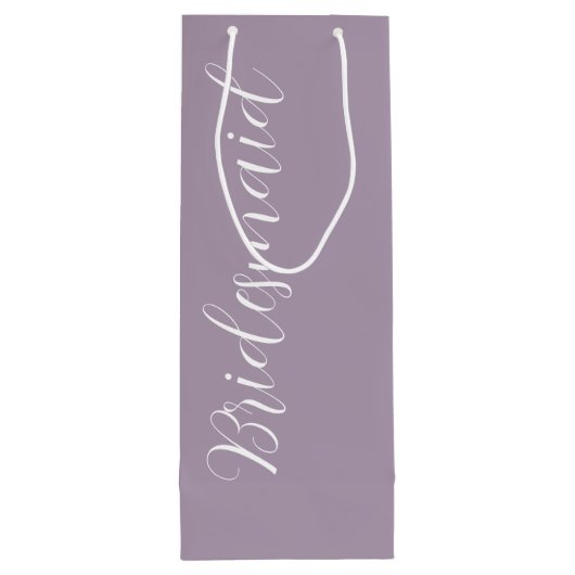 Mauve gestileerde script bruiloft bruidsmeisje wijn cadeautas (Achterkant)