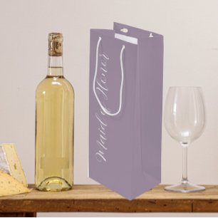 Mauve gestileerde script getuige van de bruid wijn cadeautas