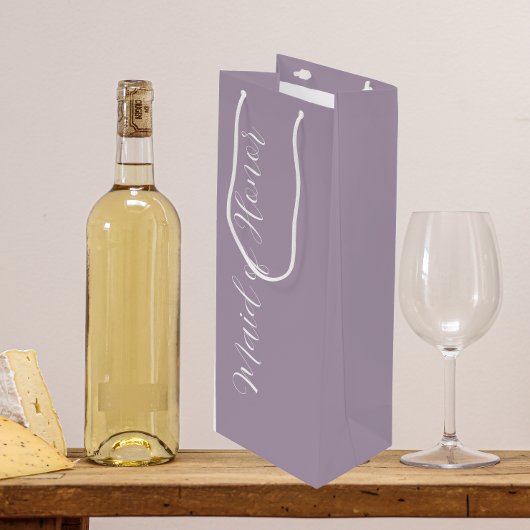 Mauve gestileerde script getuige van de bruid wijn cadeautas
