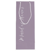 Mauve gestileerde script getuige van de bruid wijn cadeautas (Achterkant)