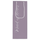 Mauve gestileerde script getuige van de bruid wijn cadeautas (Voorkant)
