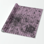 Mauve Gestreepte Antiek kaart Cadeaupapier<br><div class="desc">Dusky paarse strepen patroon met  paris kaart inpakpapier.</div>