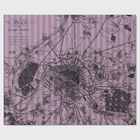 Mauve gestreepte antieke kaart cadeaupapier (Vlak)