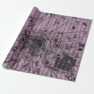 Mauve gestreepte antieke kaart cadeaupapier